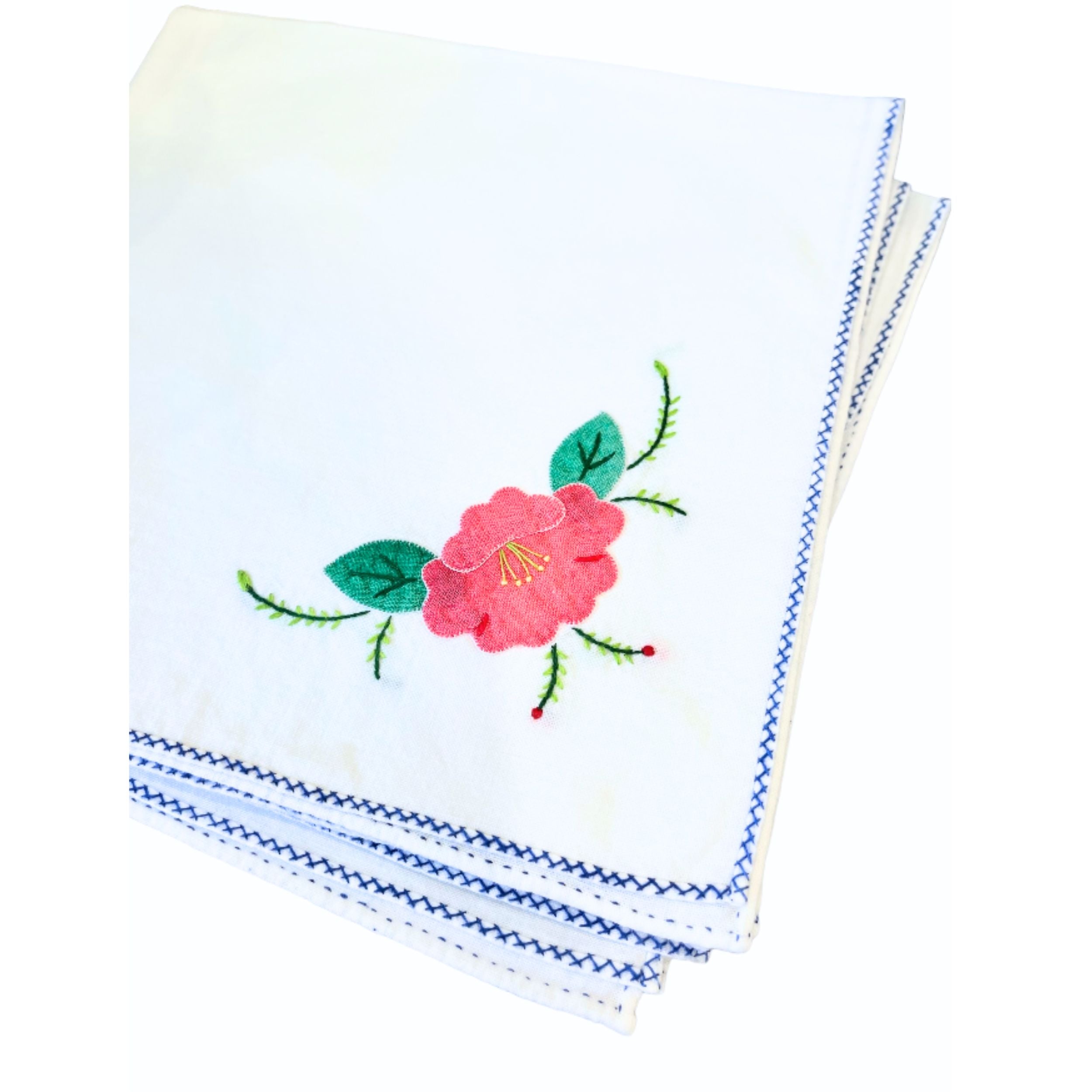 Vintage Madeira Hibiscus Appliqué Tablecloth & Set of 12 Napkins