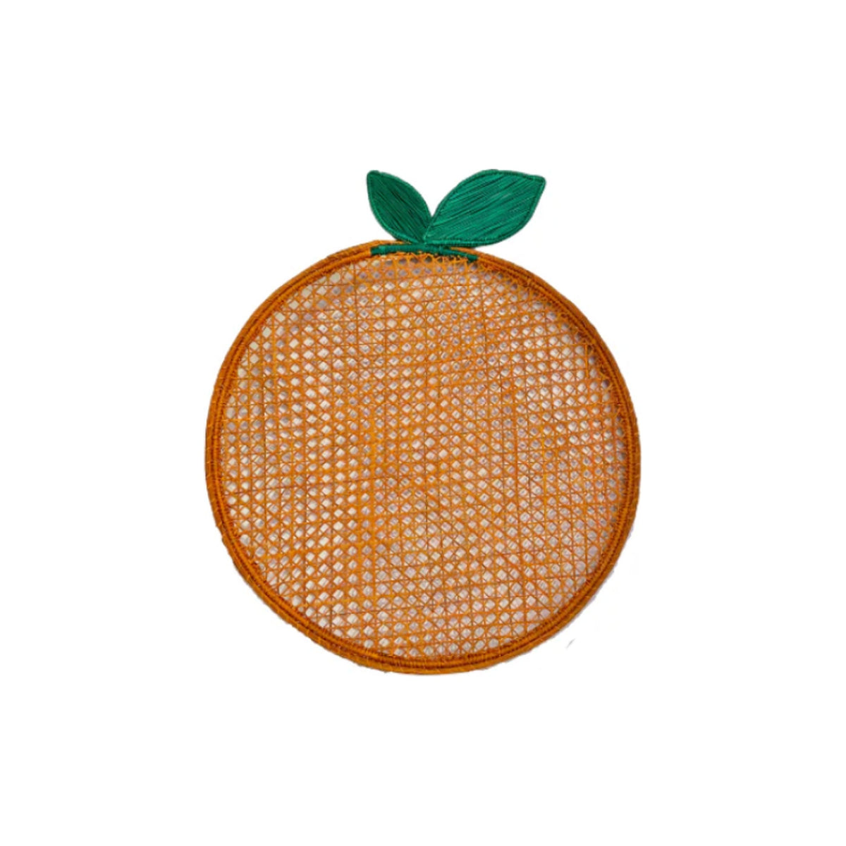 Handwoven Orange Iraca Straw Placemat, shown on a white background