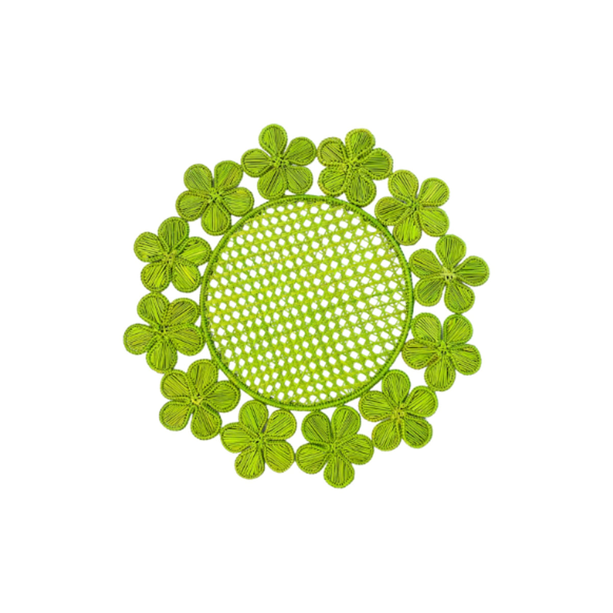 Handwoven Iraca Green Flower Placemat, shown on a white background