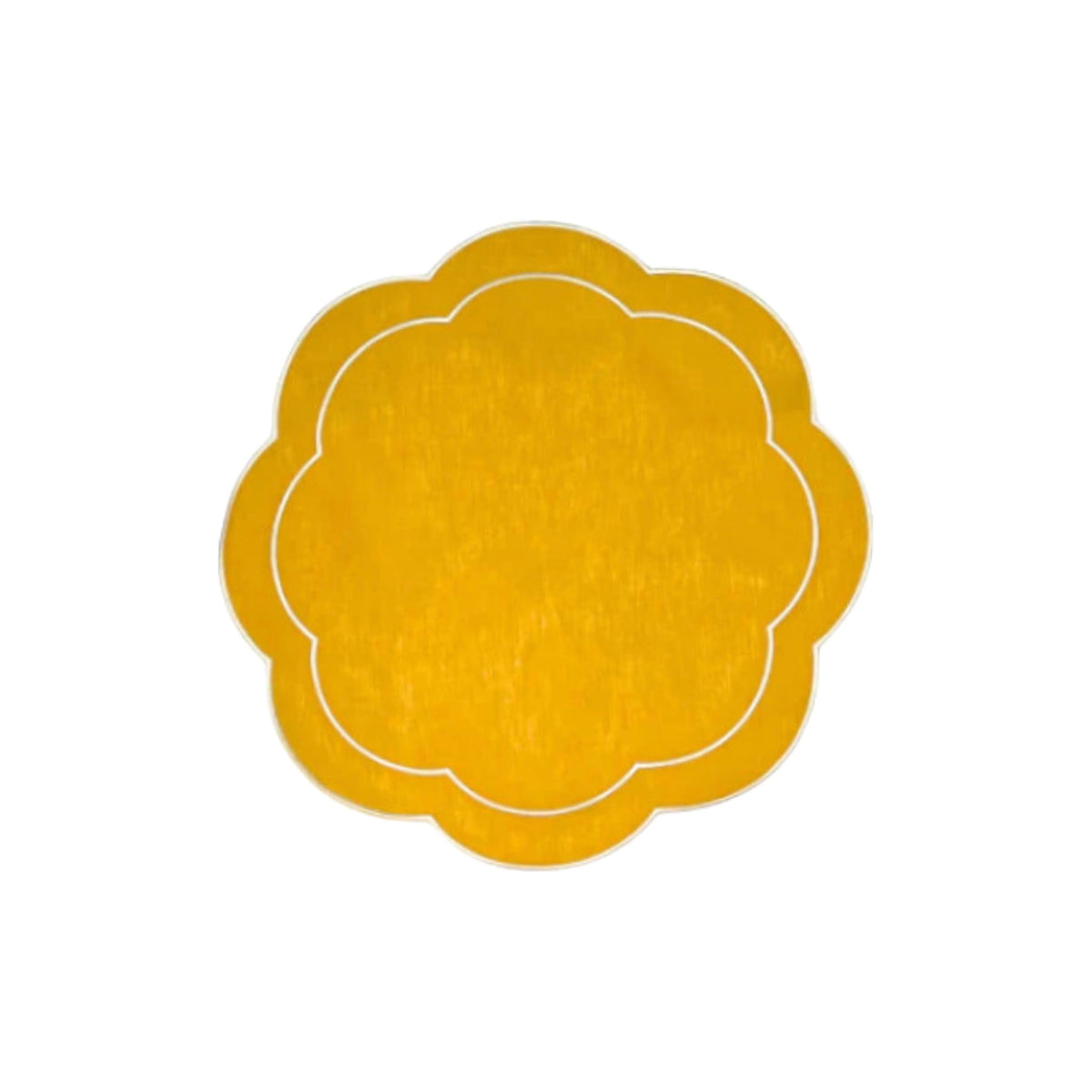 Yellow Linen with White Embroidery Round Placemats, Set of 4, shown on a white background