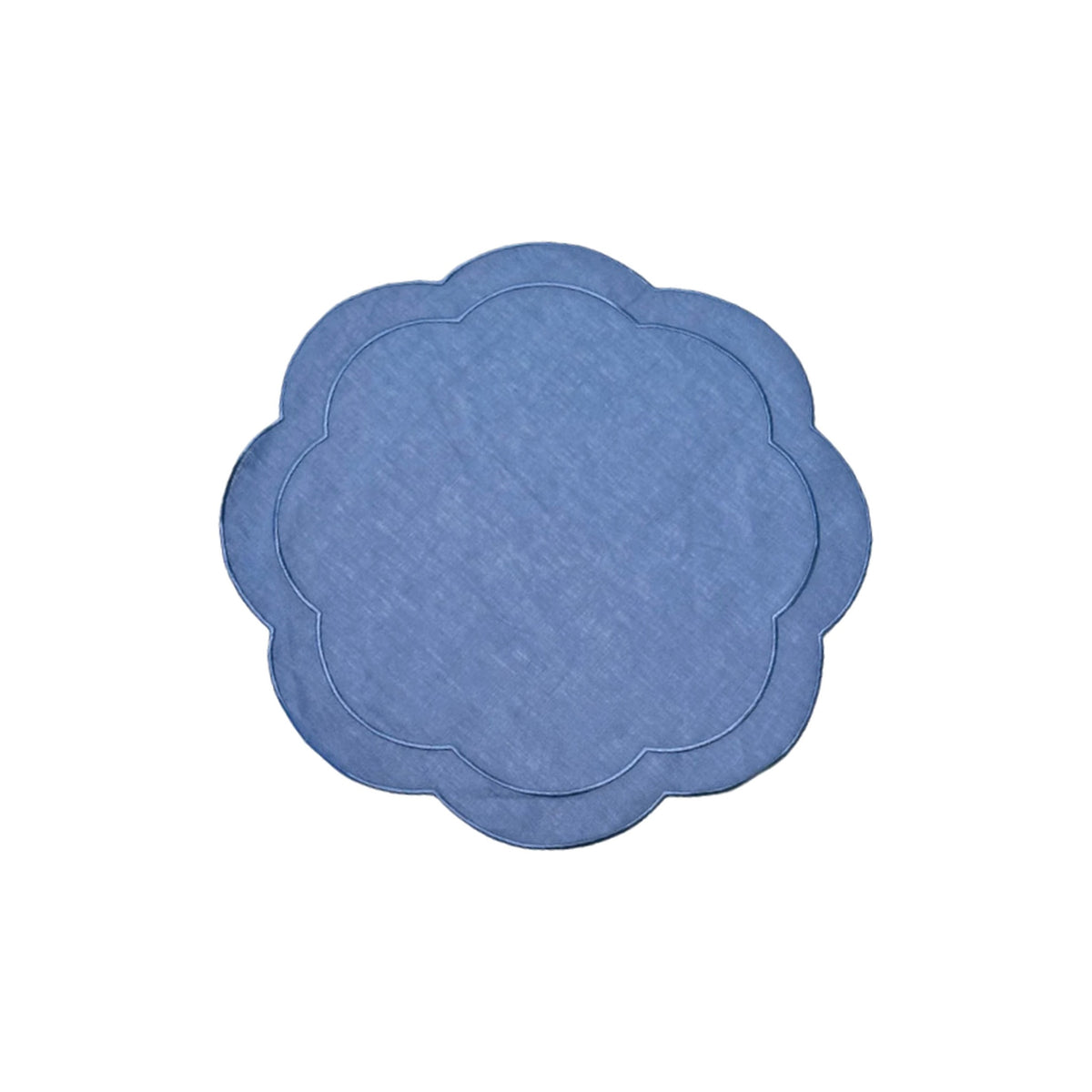 Blue Linen Placemats with Scalloped Edge, Set of 4, shown on a white background