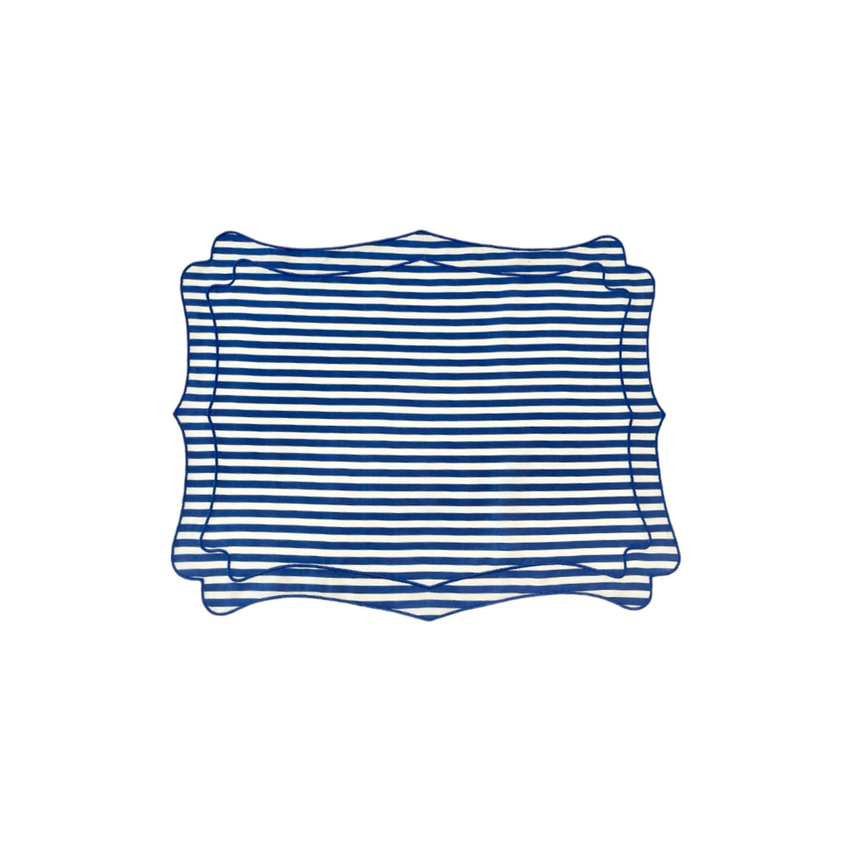 BLUE & WHITE STRIPED LINEN PLACEMATS, SET OF 4, shown on a white background