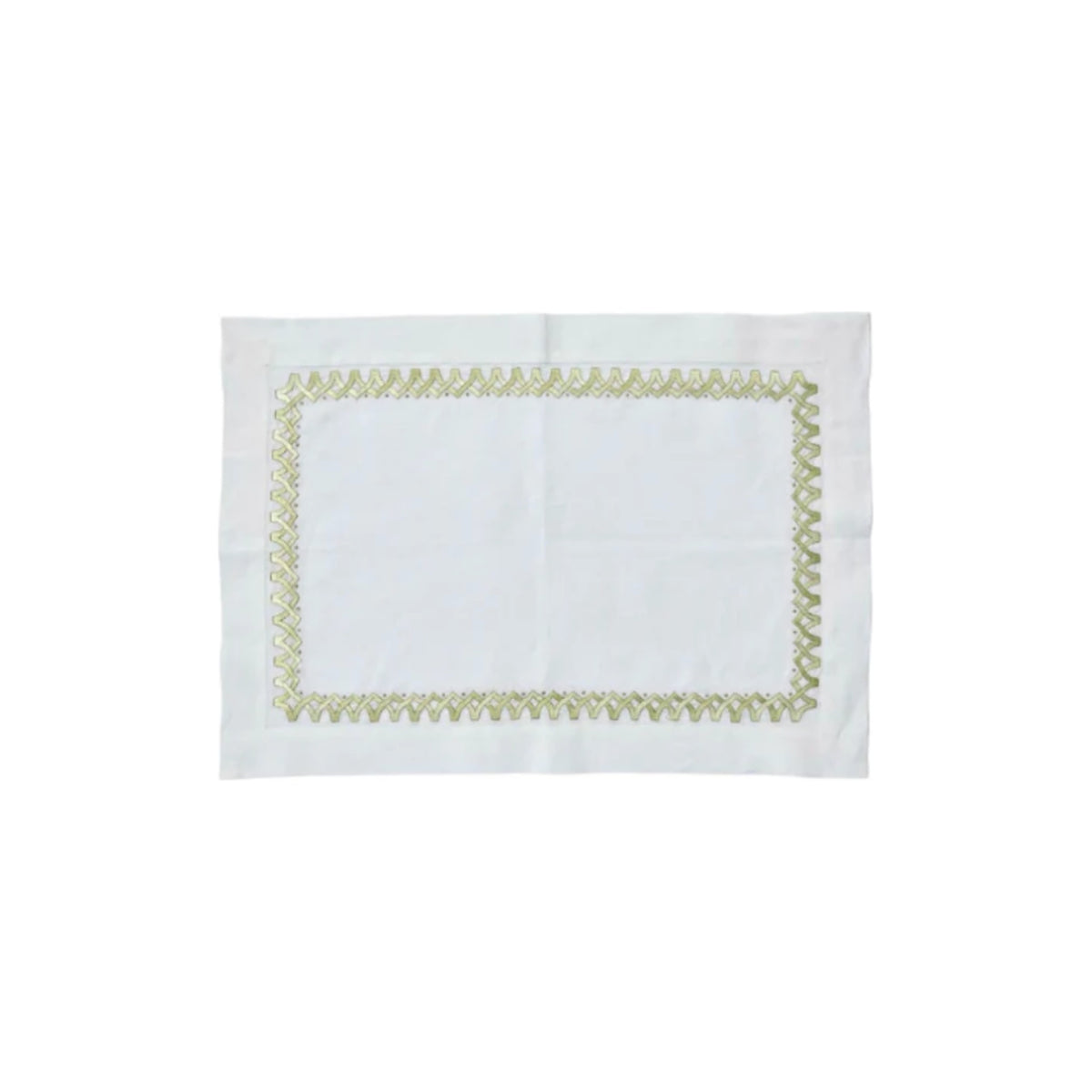 Gold Metallic & Celedon Silk Hand Embroidered Placemat, Set of 4, shown on a white background