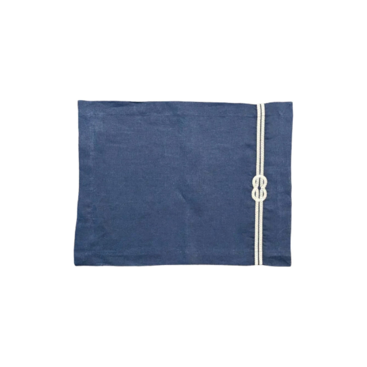Navy Blue with Hand Embroidered White Rope Detail Placemats, Set of 4, shown on a white background