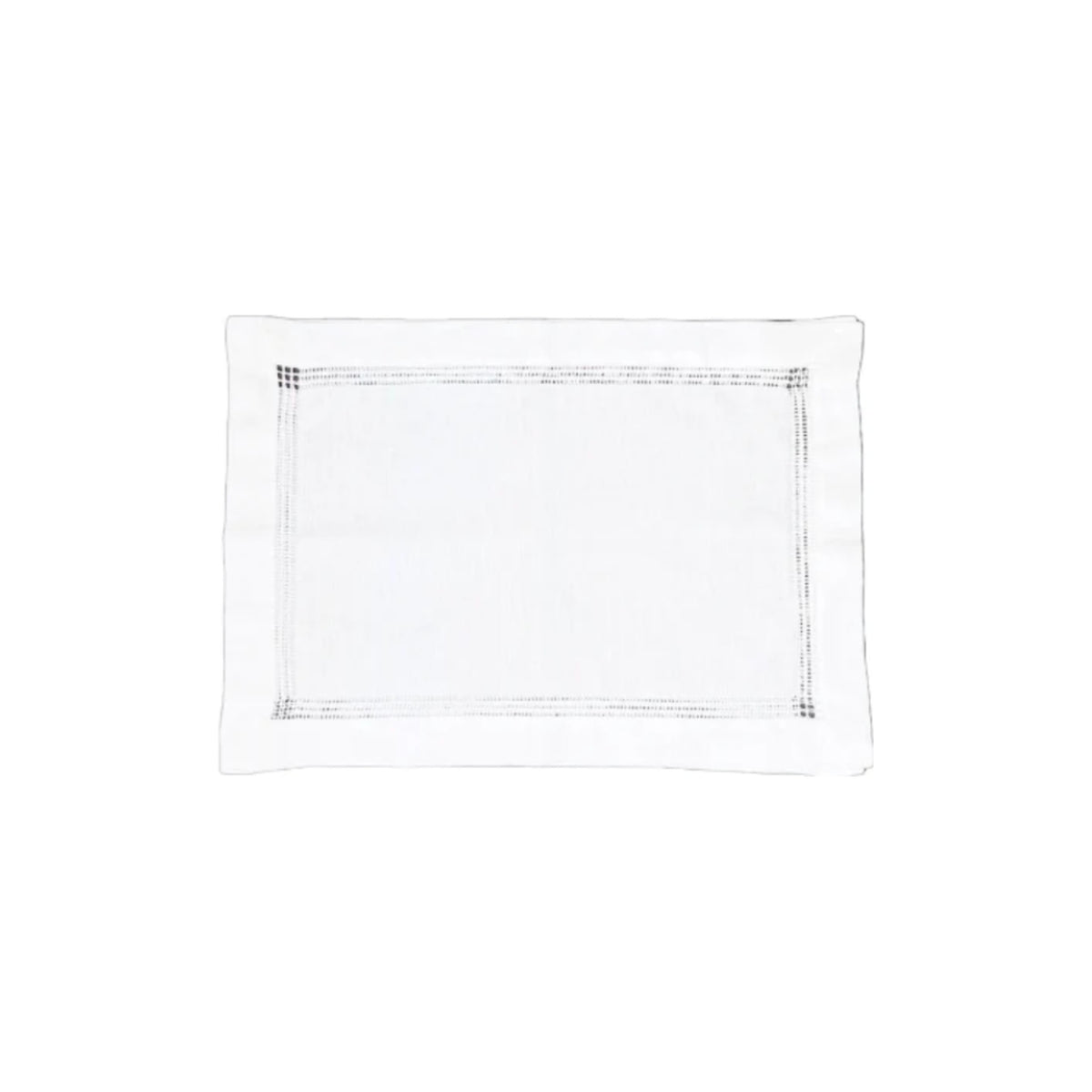 White Linen Placemats with Triple Hemstitch Border, Set of 4, shown on a white background
