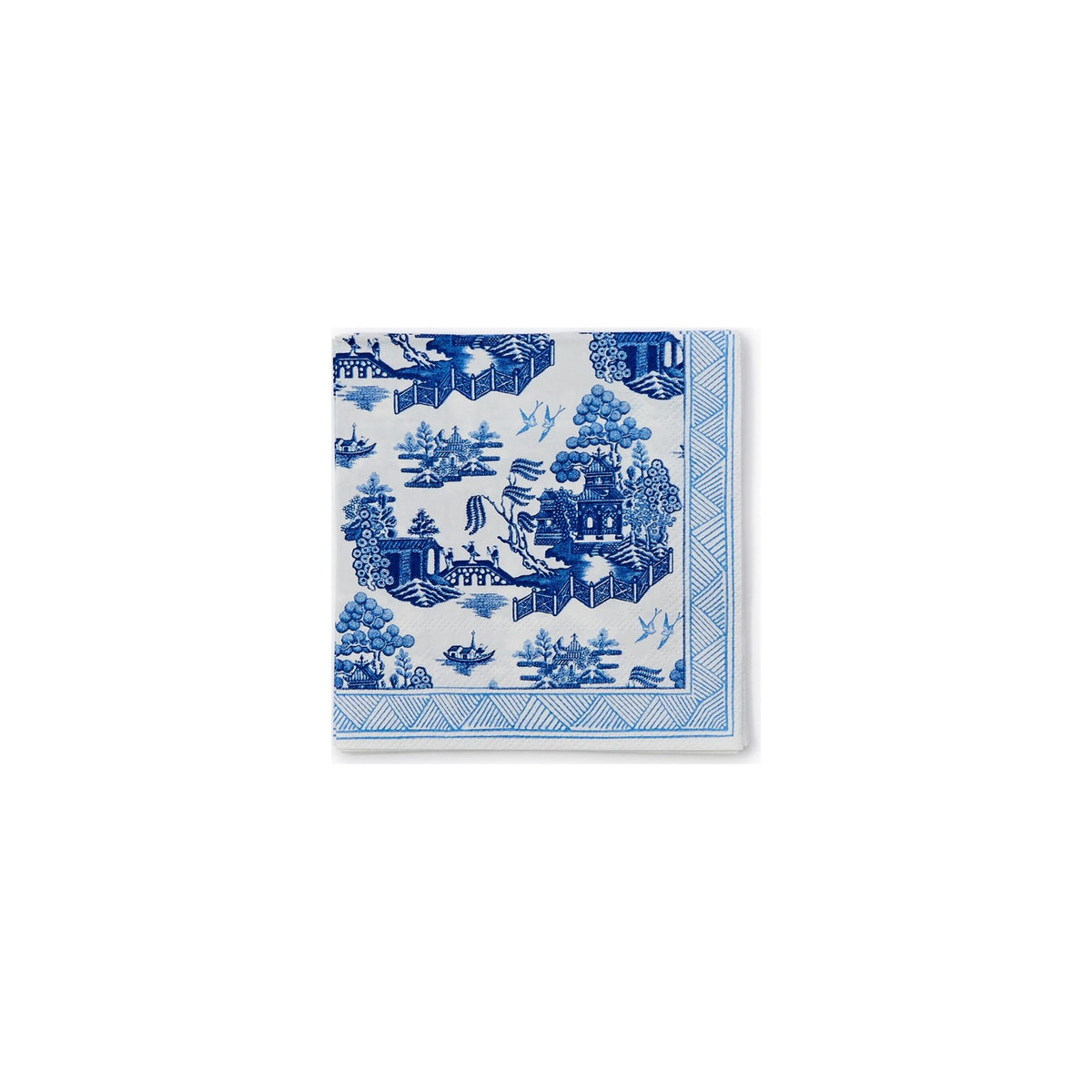 Blue Willow 3-Ply Paper Cocktail Napkin, shown on a white background