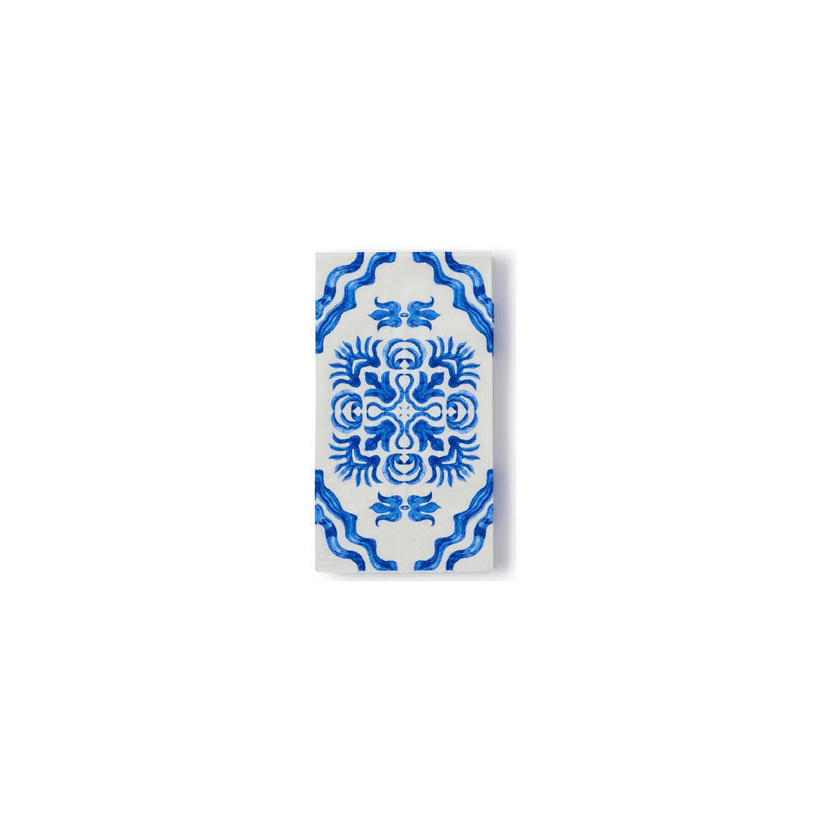 Blue Tile Block Print 3-Ply Paper Dinner Napkin / Guest Towel, shown on a white background