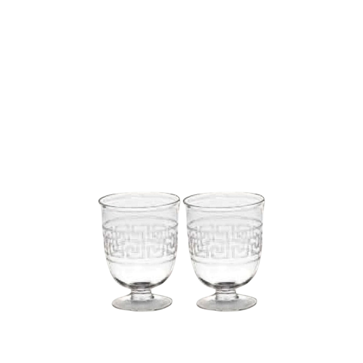 A Pair, Small Greek Key Hurricanes, shown on a white background