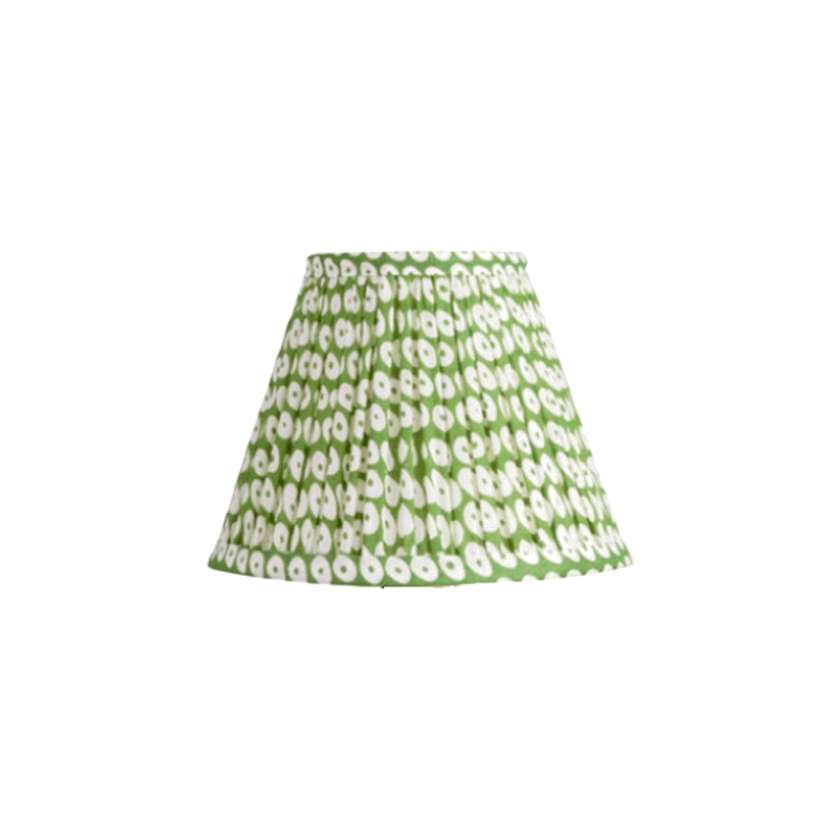 6" Pleated Empire Shade Green Block Printed Cotton for Rechargeable Lights on white