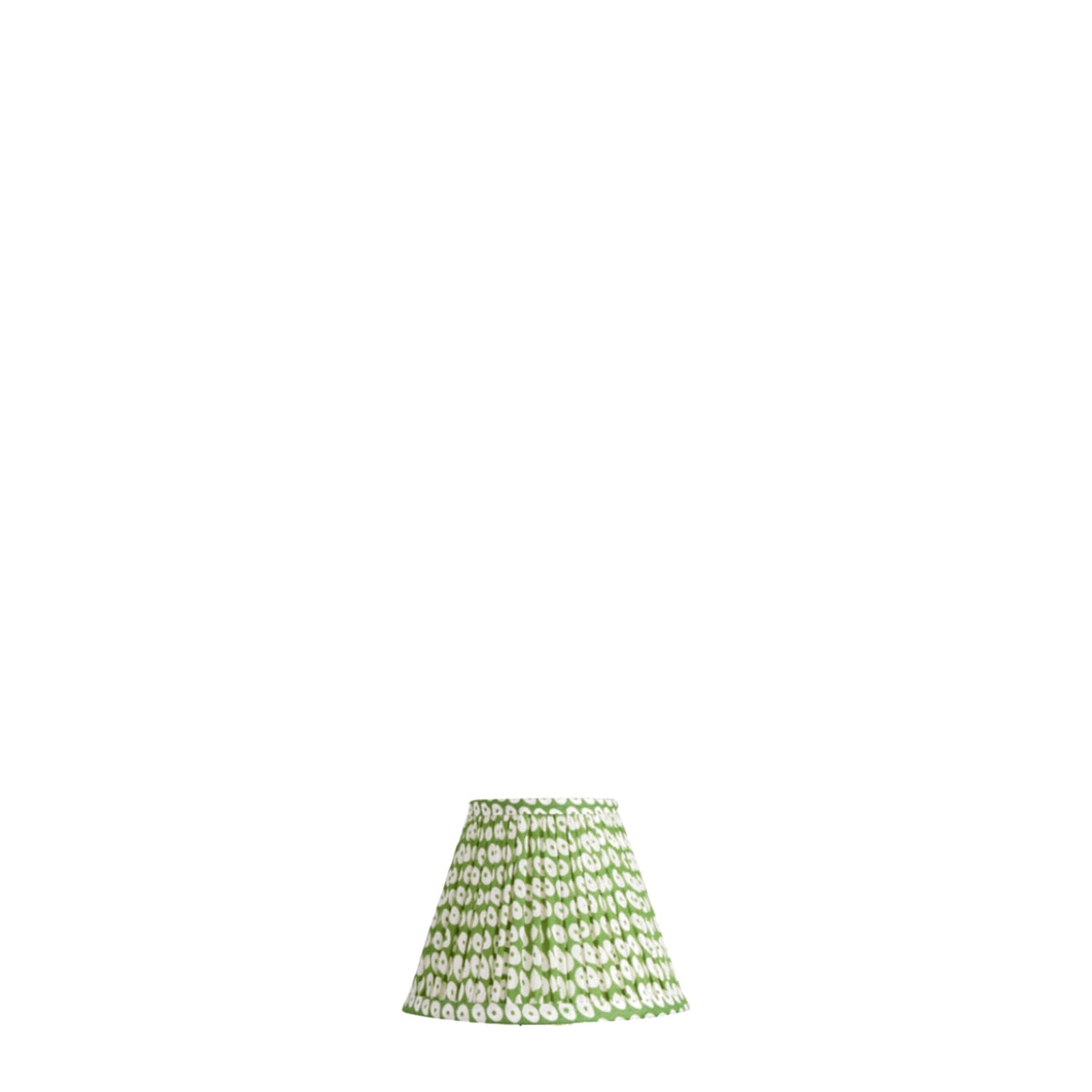 6" Pleated Empire Shade Green Block Printed Cotton for Rechargeable Lights on white