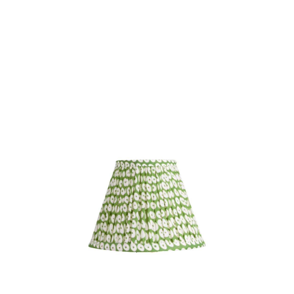 6 Pleated Empire Shade Green Block Printed Cotton for Rechargeable Lights, shown on a white background