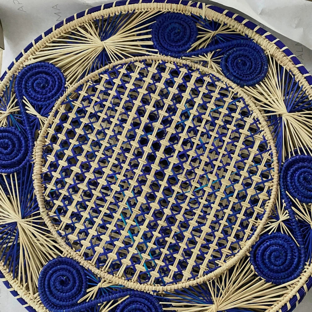 Handwoven Blue Caracol Iraca and Straw Placemat