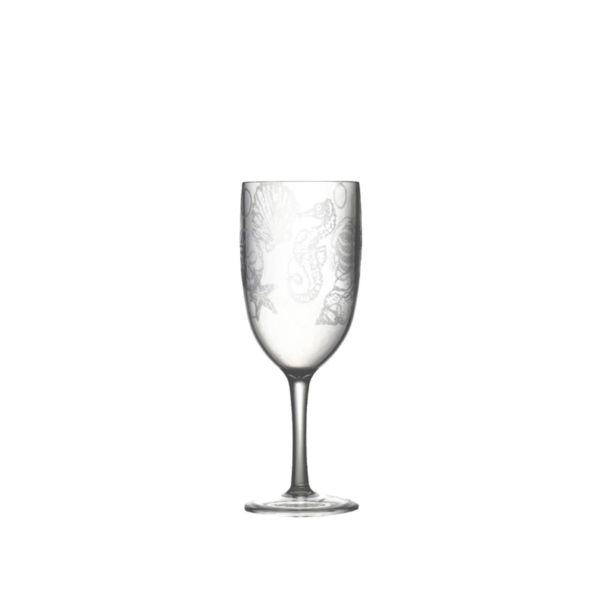 Single Coastal Etched Acrylic Wine Glass, shown alone on a white background
