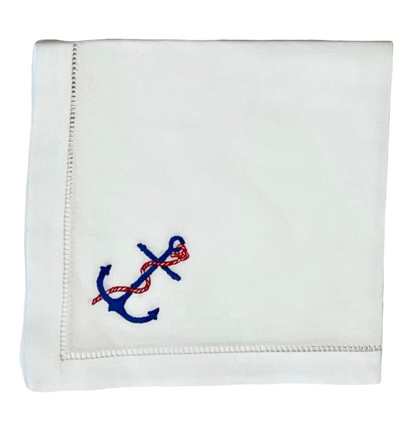 Anchor Cloth Napkins - Set of 4 in white