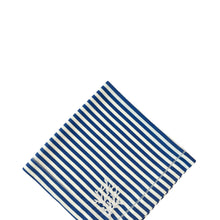 BLUE & WHITE STRIPED LINEN DINNER NAPKIN WITH WHITE CORAL EMBROIDERY DETAIL, SET OF 4