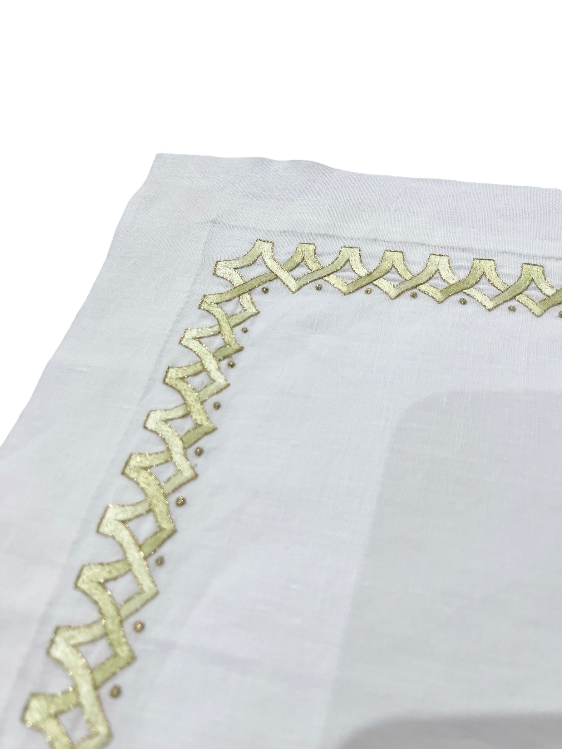 Gold Metallic & Celedon Silk Hand Embroidered Placemat, Set of 4