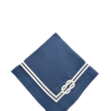 Navy Blue Linen with Hand Embroidered White Rope Dinner Napkins, Set of 4