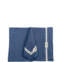 Navy Blue Linen with Hand Embroidered White Rope Dinner Napkins, Set of 4