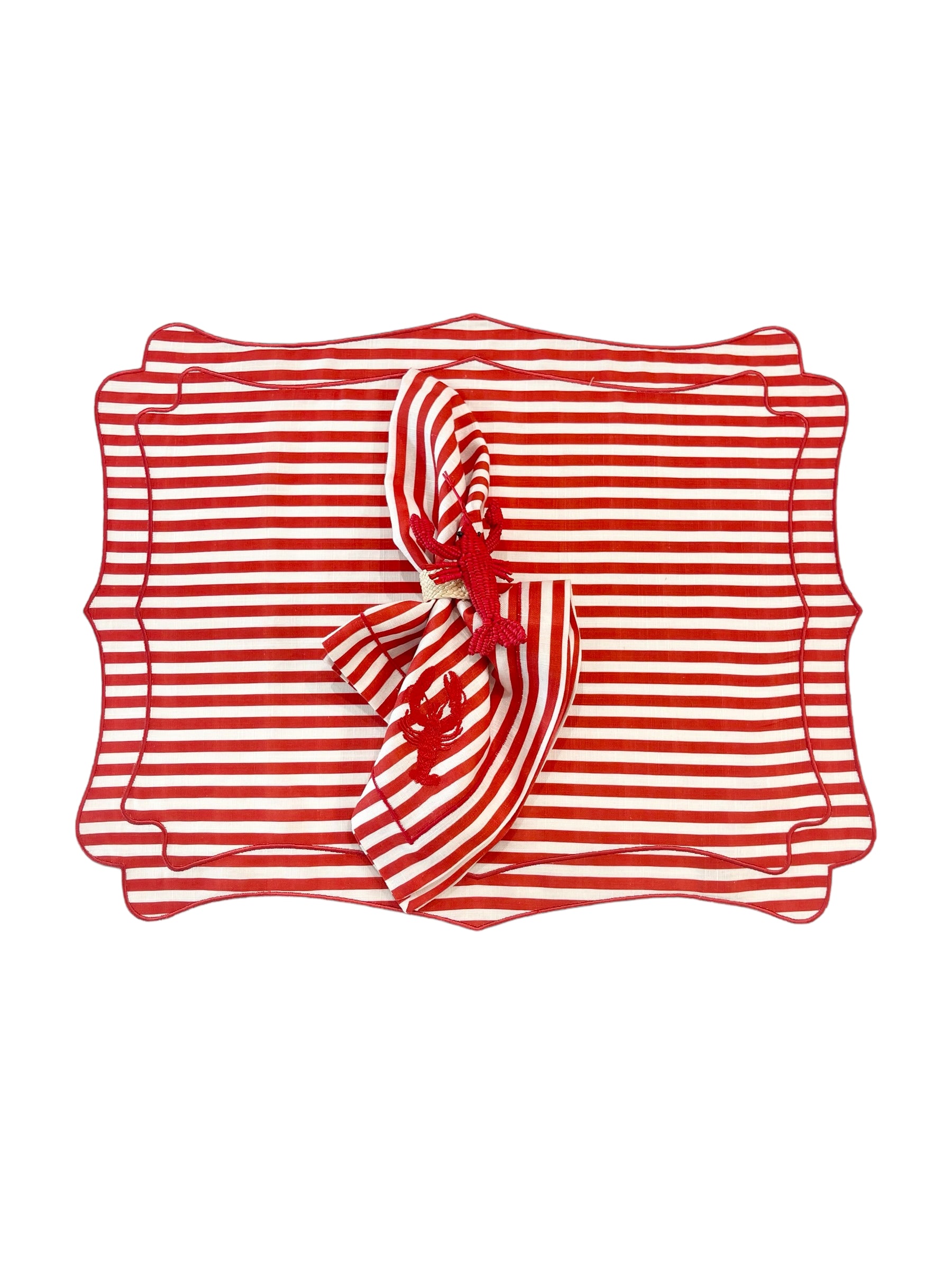 RED & WHITE STRIPED LINEN PLACEMATS, SET OF 4