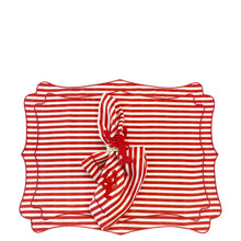 RED & WHITE STRIPED LINEN PLACEMATS WITH RED LOBSTER EMBROIDERY DETAIL, SET OF 4