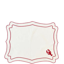 RED LOBSTER HAND EMBROIDERED ON WHITE LINEN PLACEMATS, SET OF 4