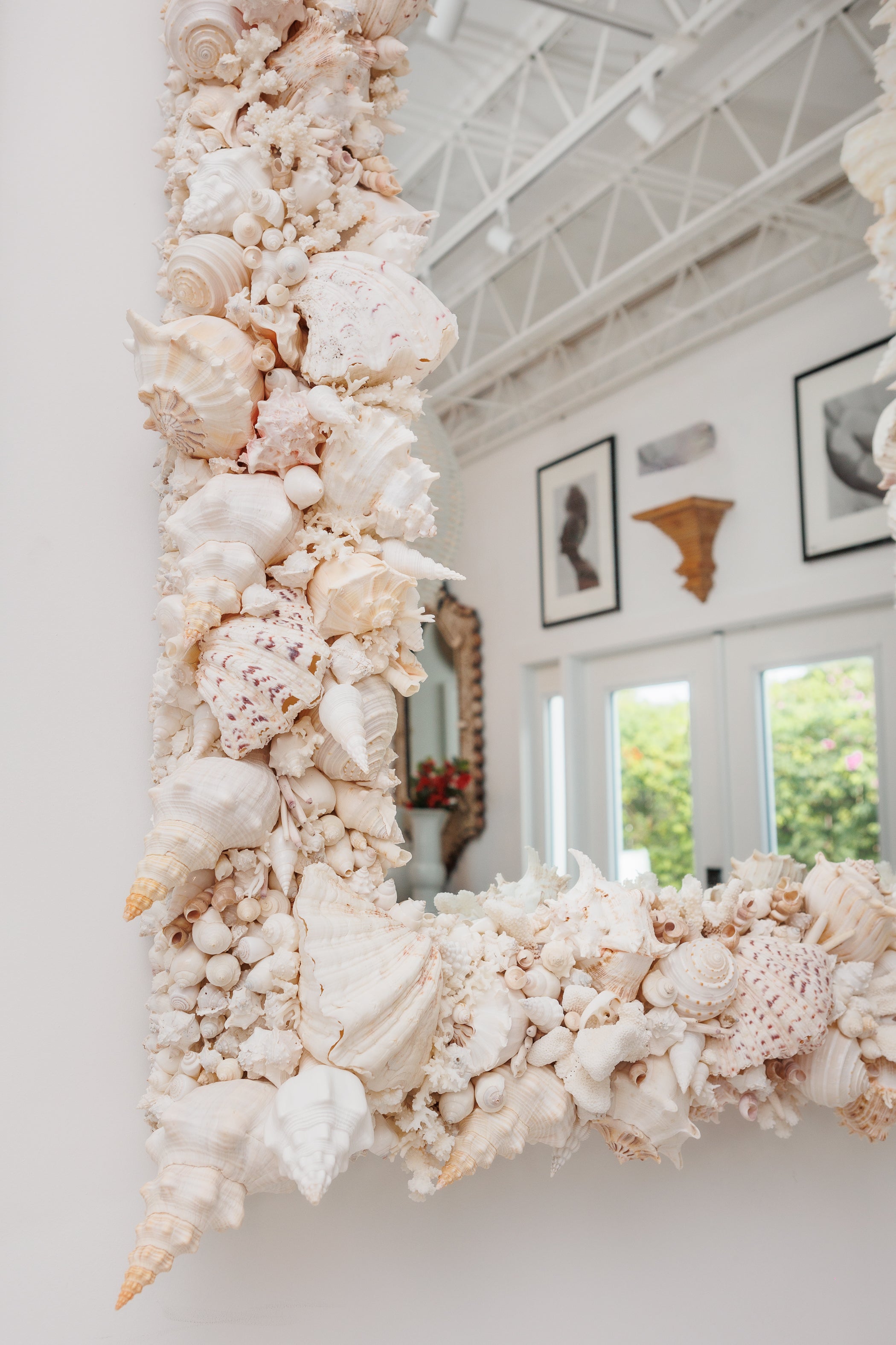 Elaborate King-Sized Coral Shell Specimen Mirror