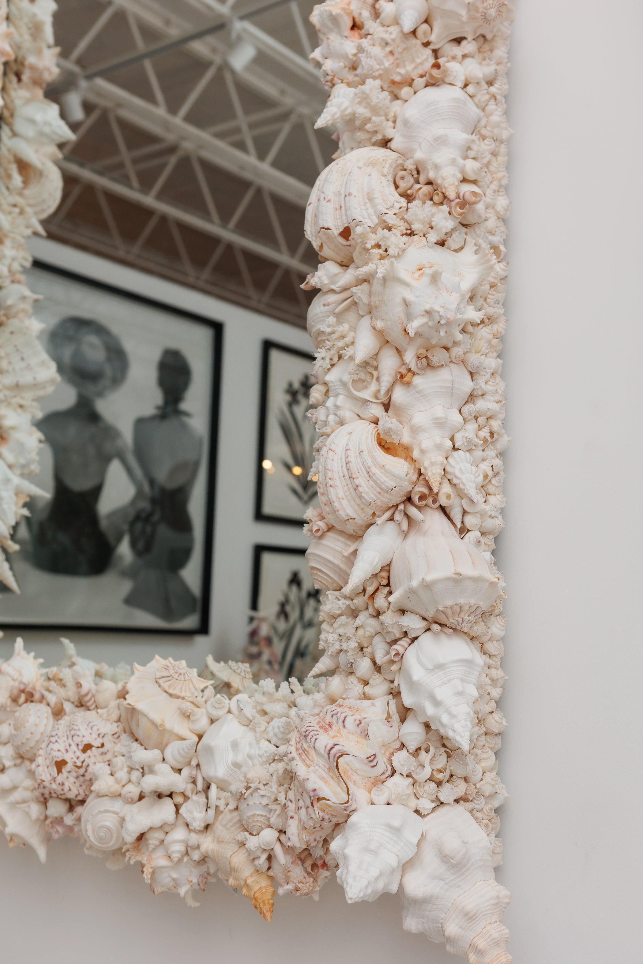 Elaborate King-Sized Coral Shell Specimen Mirror
