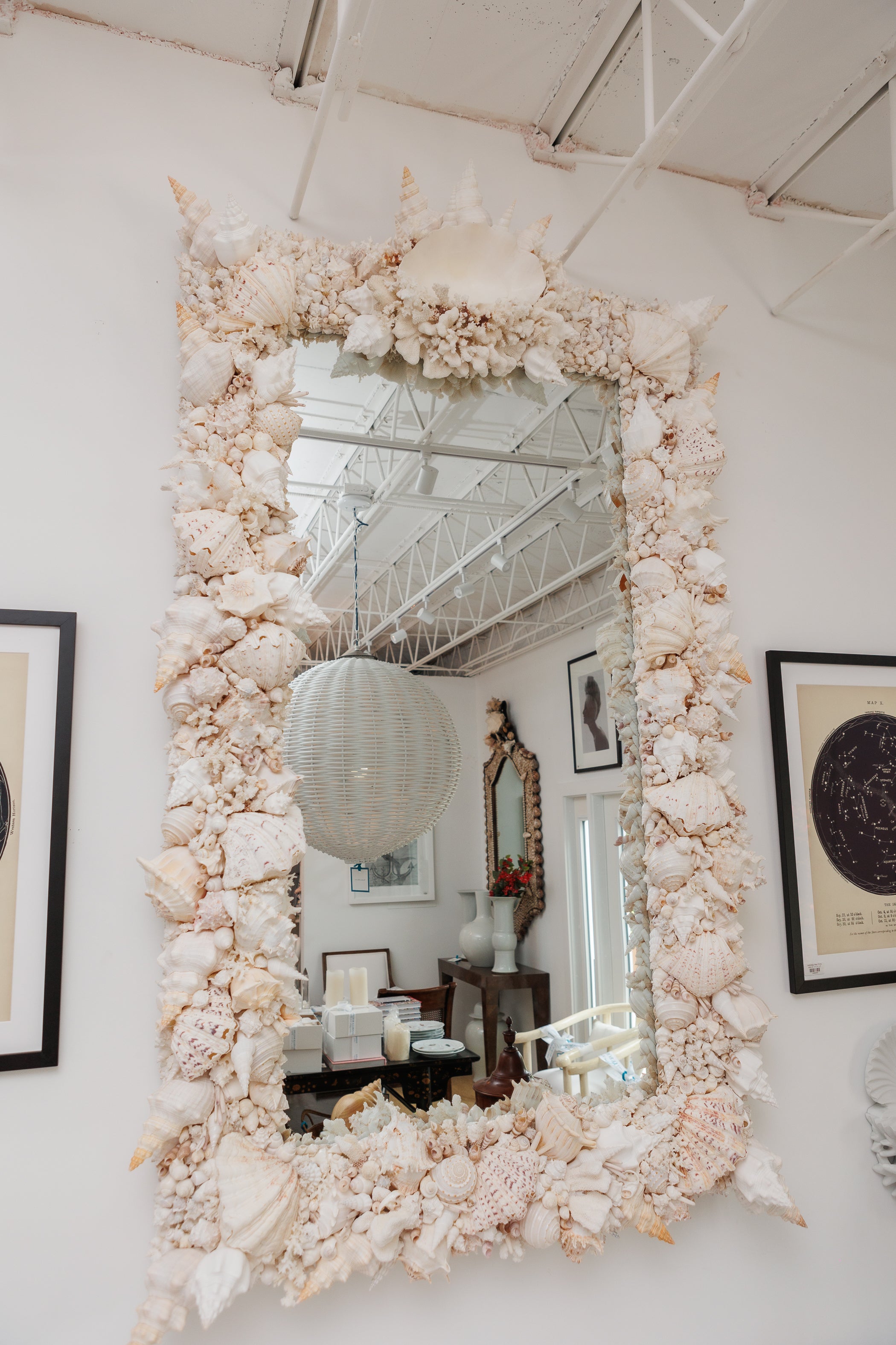 Elaborate King-Sized Coral Shell Specimen Mirror