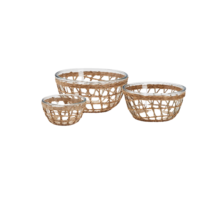 Woven Lattice Glass Bowls, Set of 3