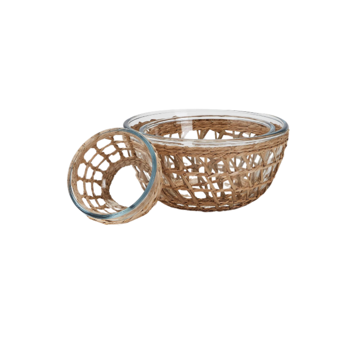 Woven Lattice Glass Serving Bowls, Set of 3