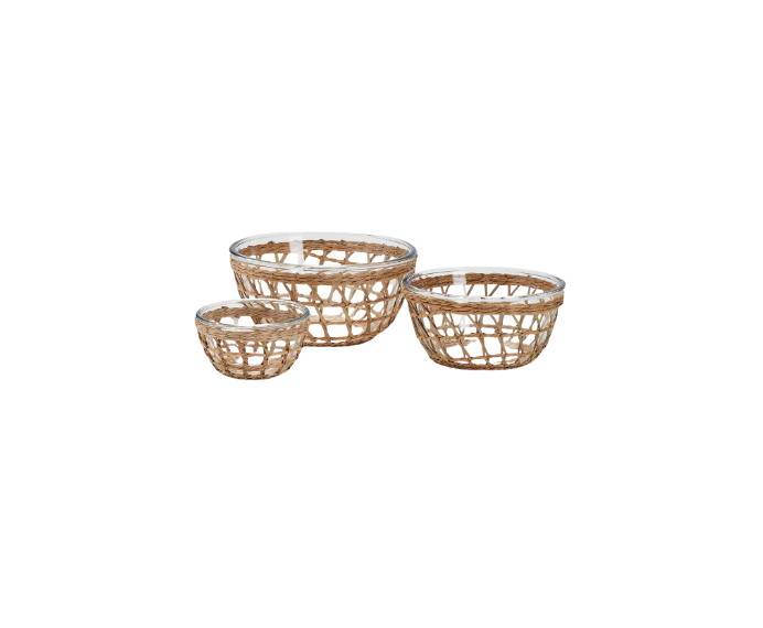 Woven Lattice Glass Serving Bowls, Set of 3