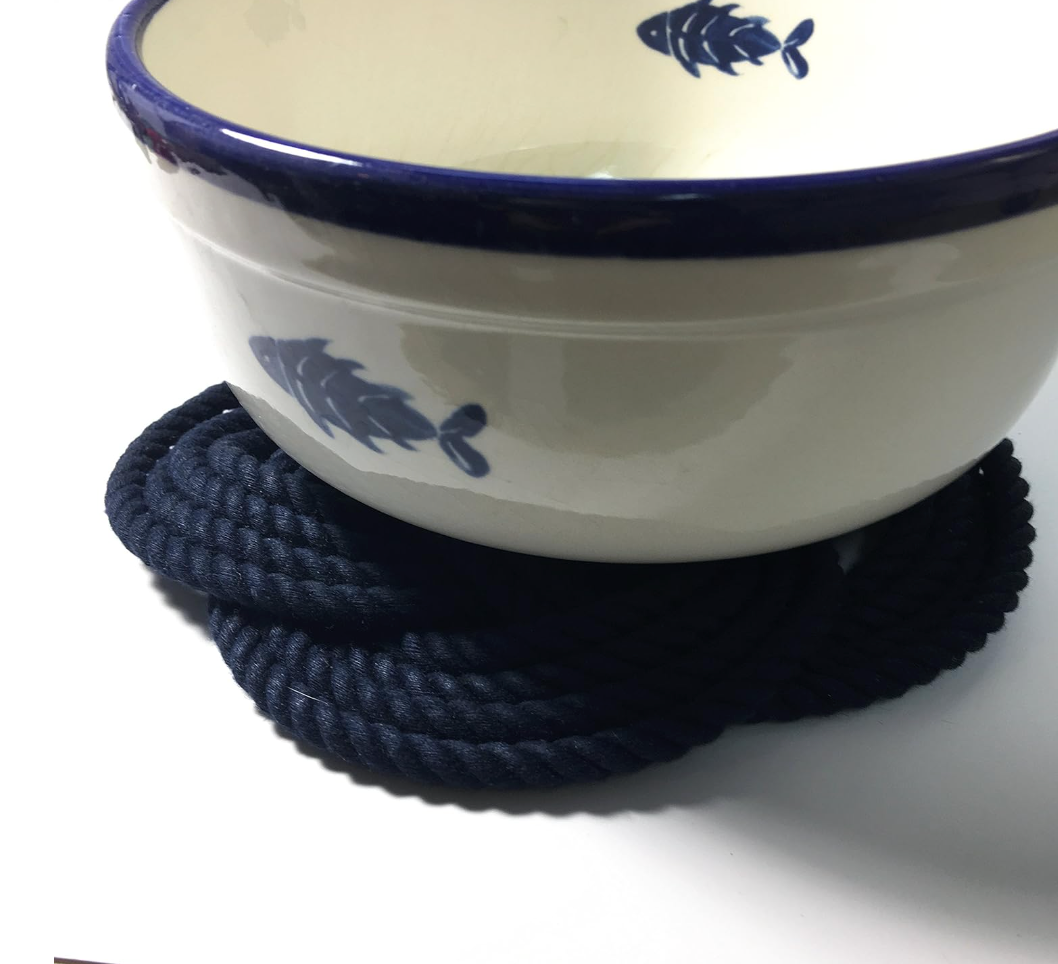 Small Cotton Navy Rope Trivet, Set of 2