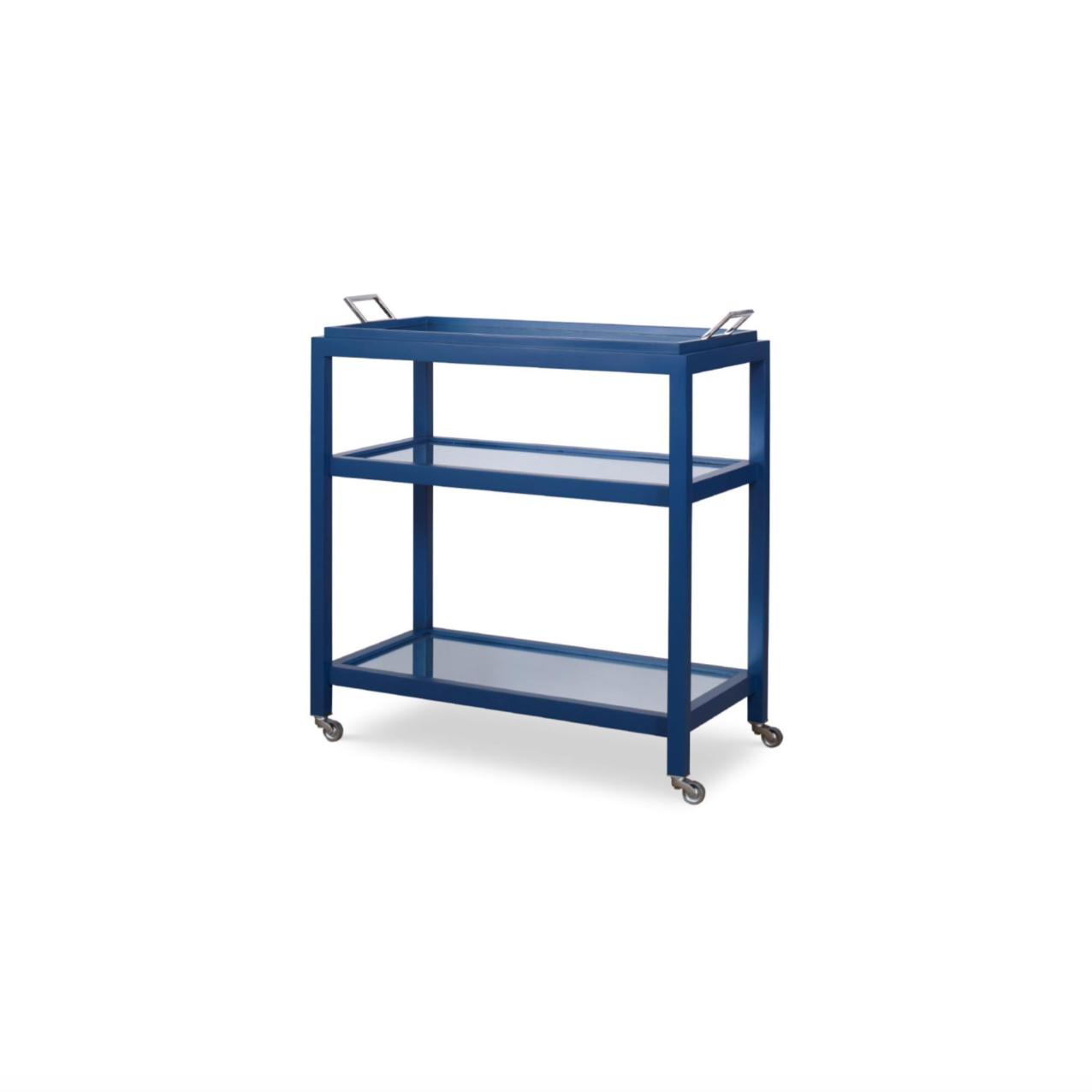 Navy Bar Cart With Mirrored Top Tier