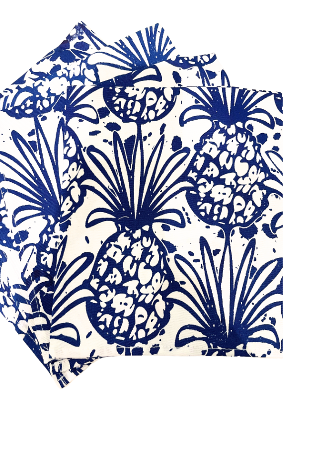 Blue Pineapple Bahama Handprint Napkins, Set of 4