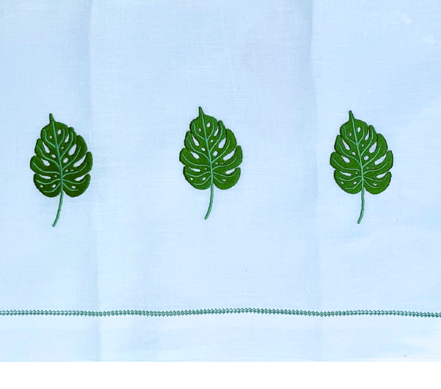 Triple Monstera Leaf Embroidered Hand Towel, Set of 4