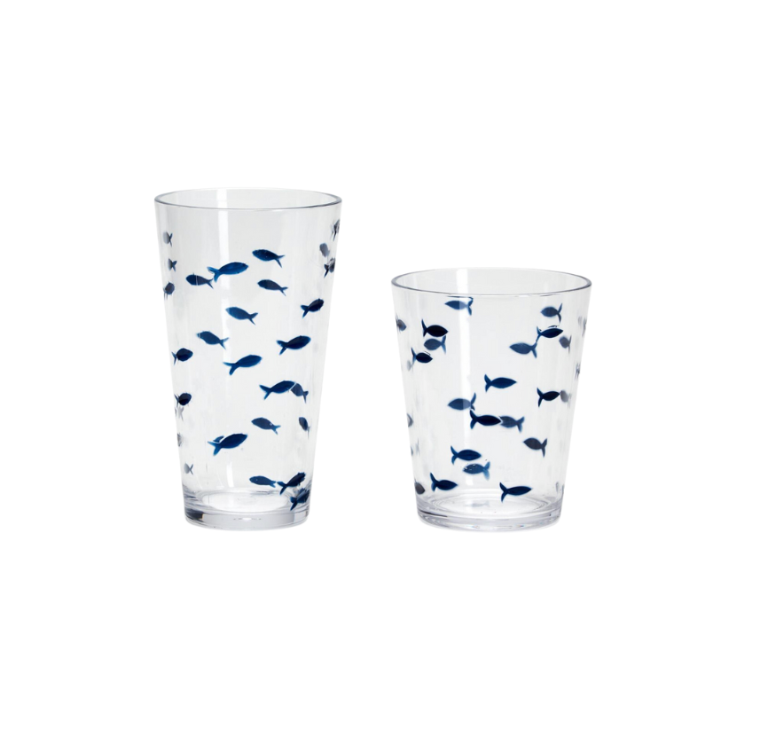 Blue Fish Acrylic Tumbler Drinking Glass, Set of 2
