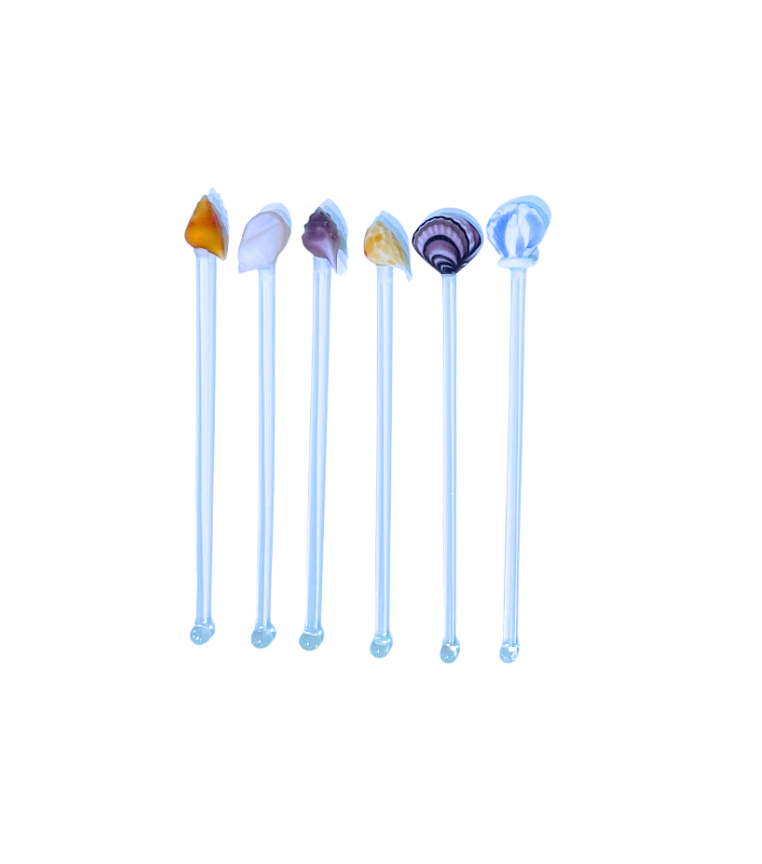 Vintage Seashell Swizzle Sticks, Set of 6