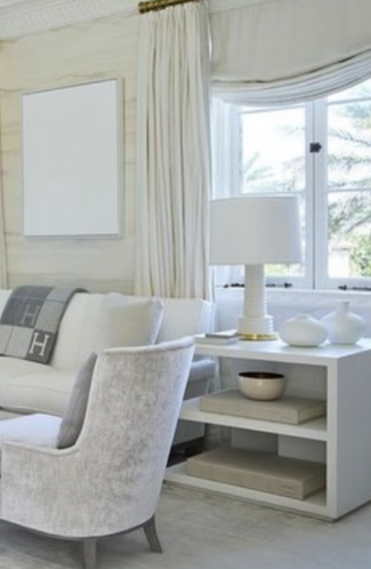 Large White Raffia Wrapped Open Side End Table