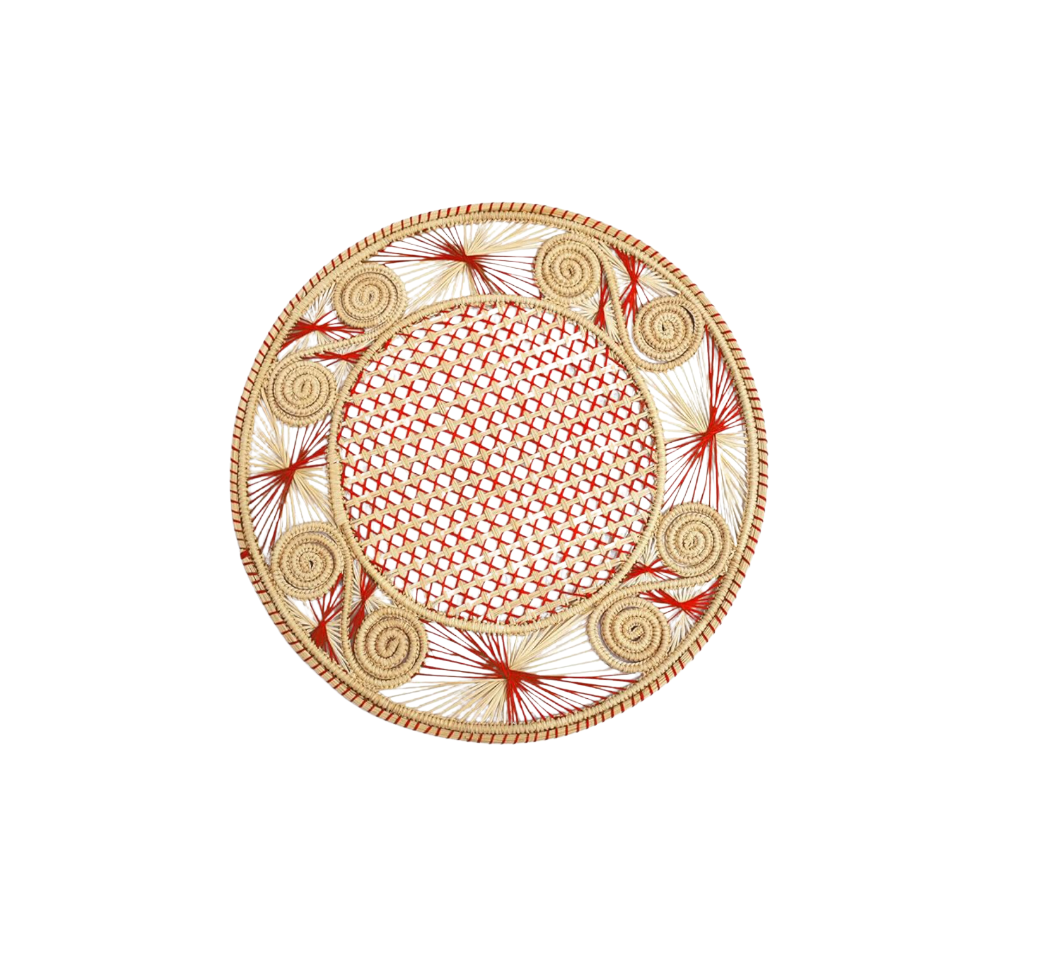 Handwoven Red Caracol Iraca and Straw Placemat