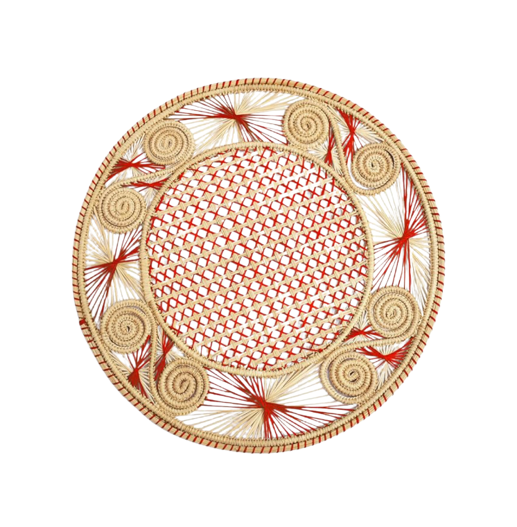 Handwoven Red Caracol Iraca and Straw Placemat
