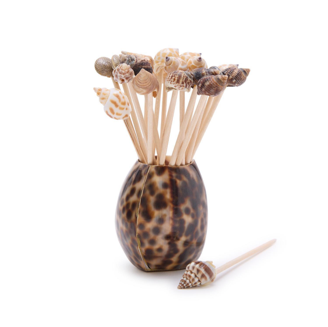 Tiger Cowrie Shell with Sea Shell Picks