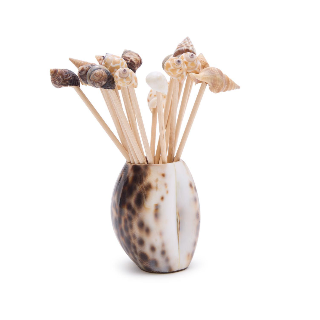 Tiger Cowrie Shell with Sea Shell Picks