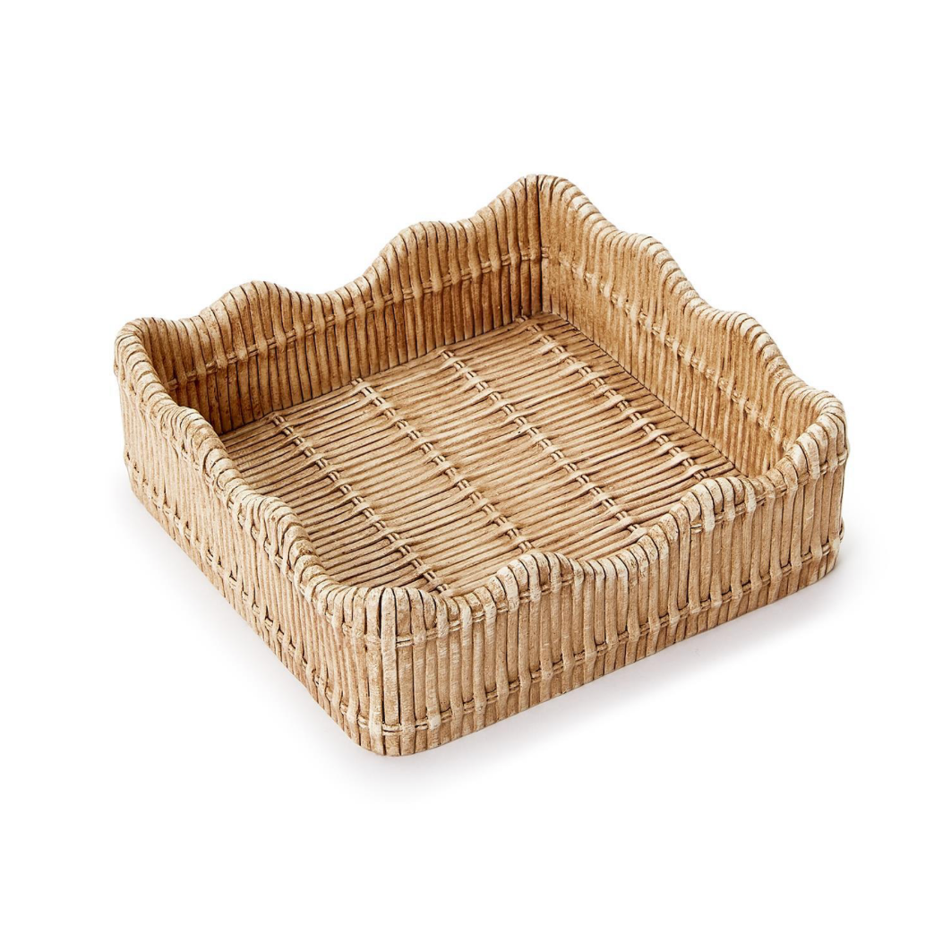 Scalloped Edge Resin Basket Weave Cocktail Napkin Holder