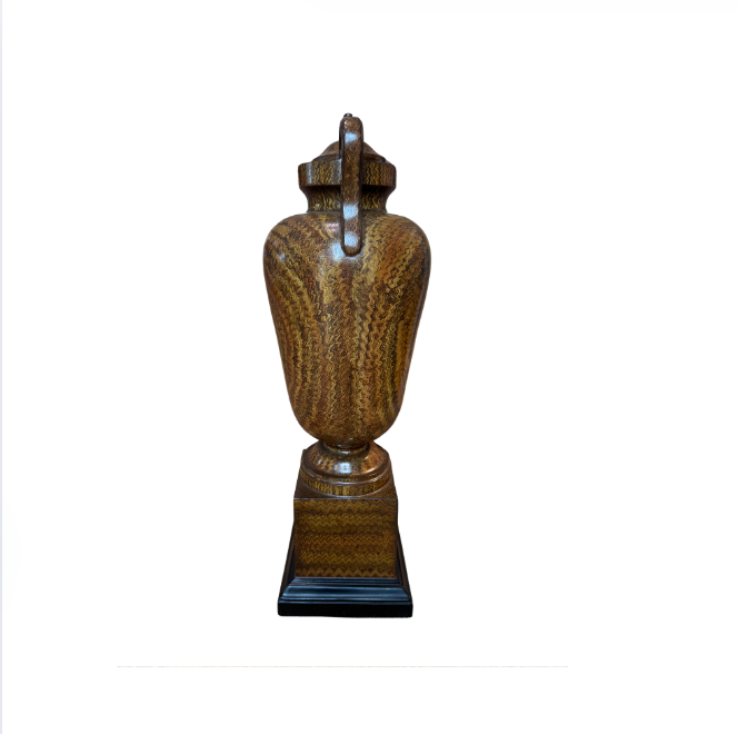 Vintage Boho Hand Carved & Painted Wood Urn