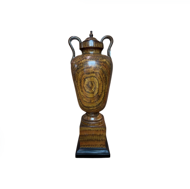 Vintage Boho Hand Carved & Painted Wood Urn