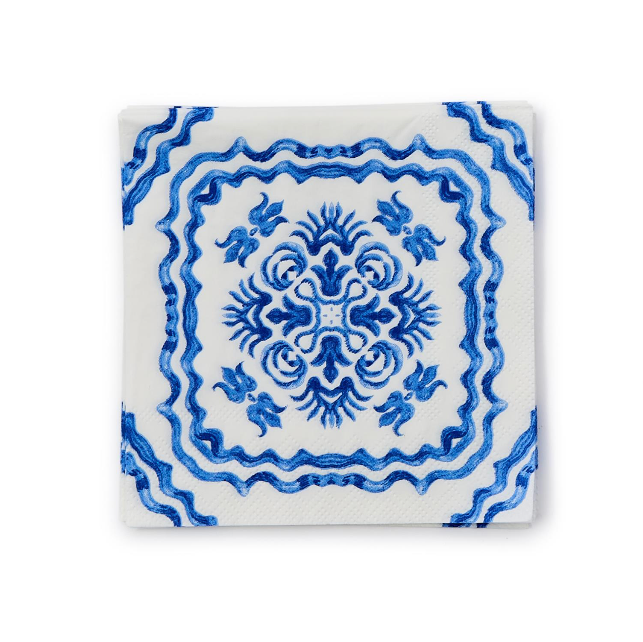 Blue Tile Block Print 3-Ply Paper Cocktail Napkin