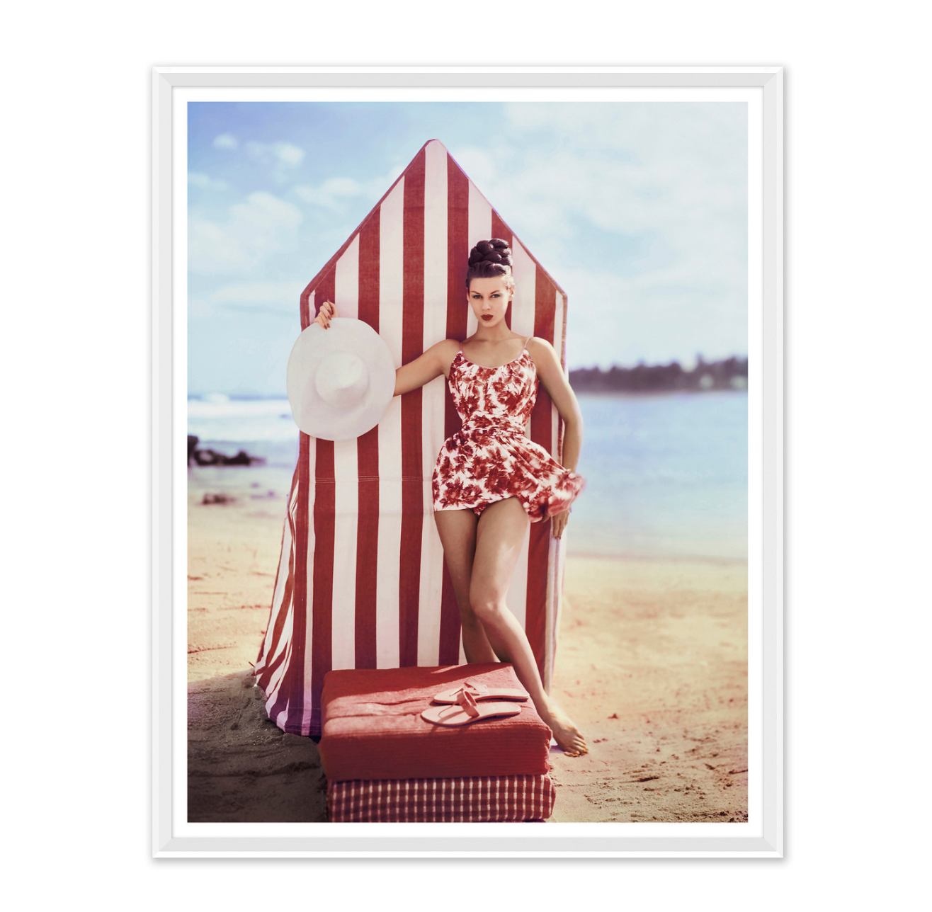 VOGUE MAGAZINE "MODEL IN FRONT OF TENT", LOUISE DAHL-WOLFE, JANUARY 1959