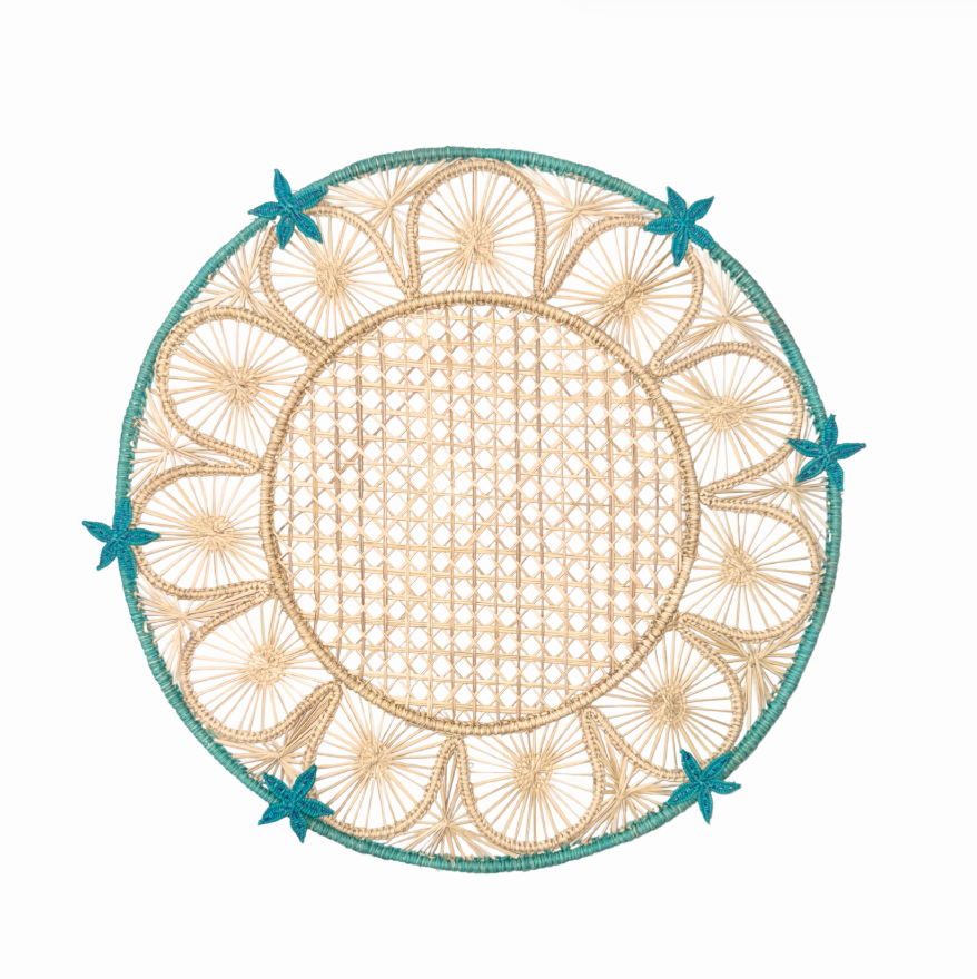Handwoven Iraca Straw Aquamarine Starfish Placemat