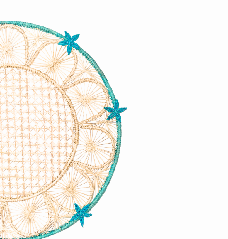 Handwoven Iraca Straw Aquamarine Starfish Placemat