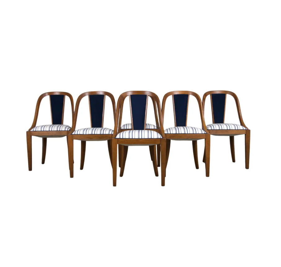 1930s French Art Deco Gondola Maple Dining Chairs